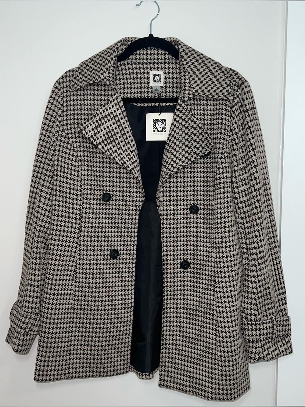 NWT Anne Klein Houndstooth Open Front Coat Jacket Size M